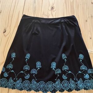 Dress Barn Black A-Line Skirt with Teal Floral Embroidery